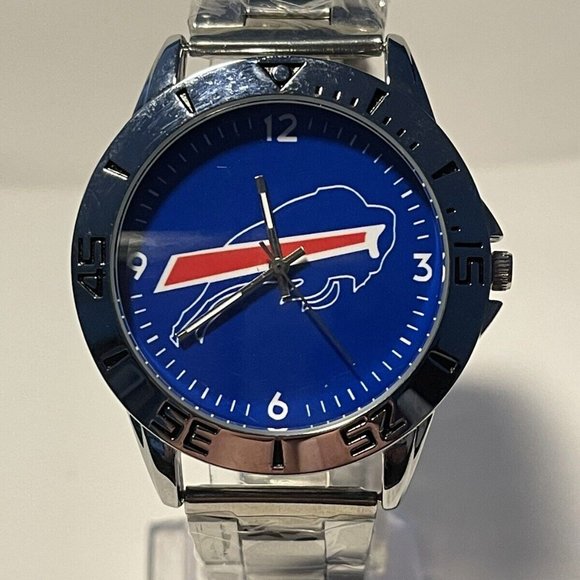 BUFFALO BILLS NFL Team Logo Men's Stainless-Steel Silver Analog Watch NEW - Picture 1 of 9